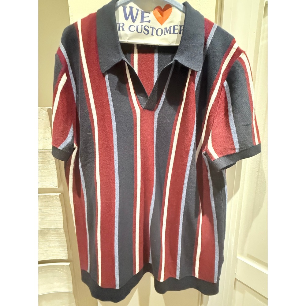 Abercrombie & Fitch Mens Small Vertical Stripe Knit Polo Shirt Navy Red Blue